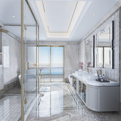 Grand miroir mural emboîtable avec perles de cristal rectangulaires