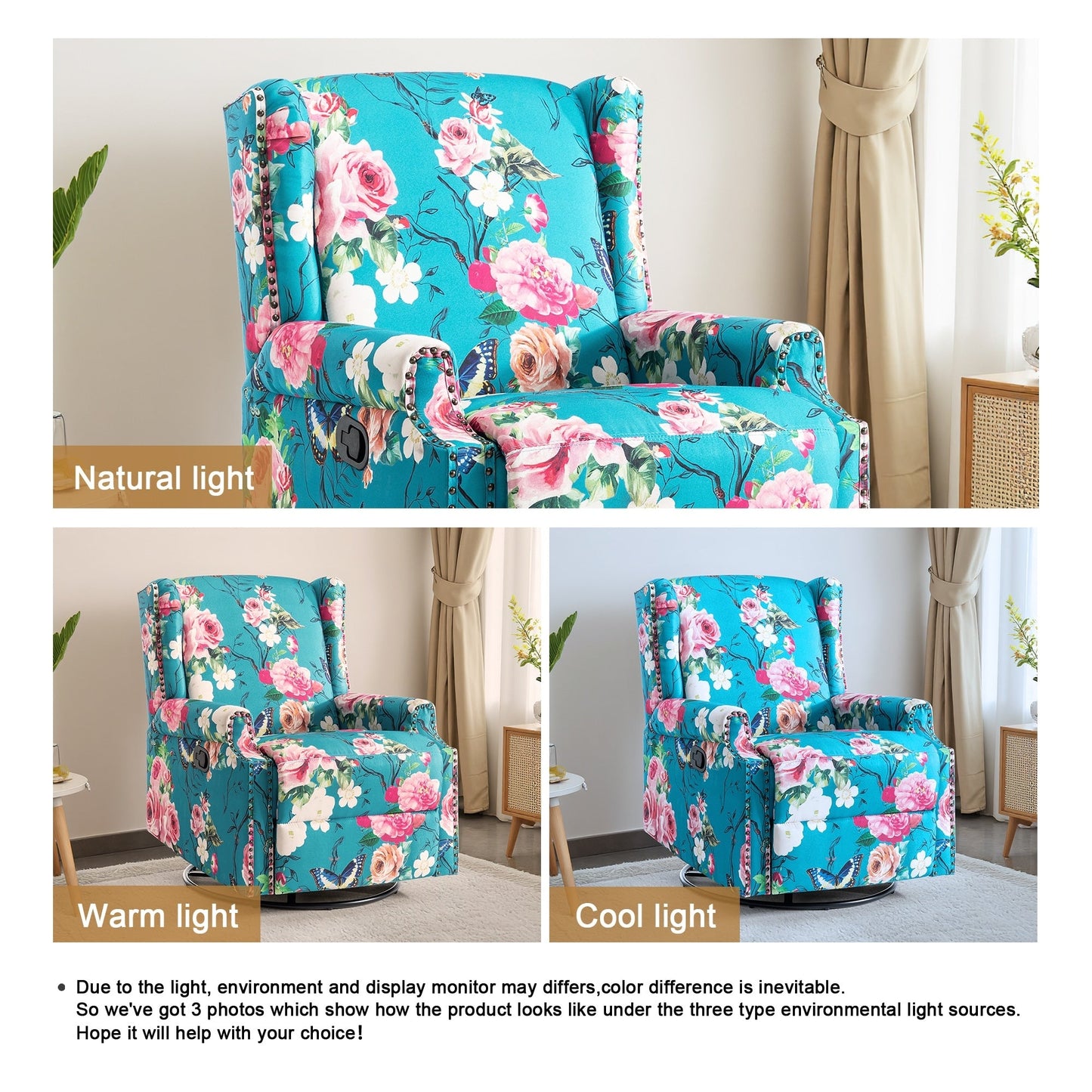 Ensemble de 2 fauteuils inclinables pivotants à bascule de 74 cm de large, à dossier inclinable manuel.