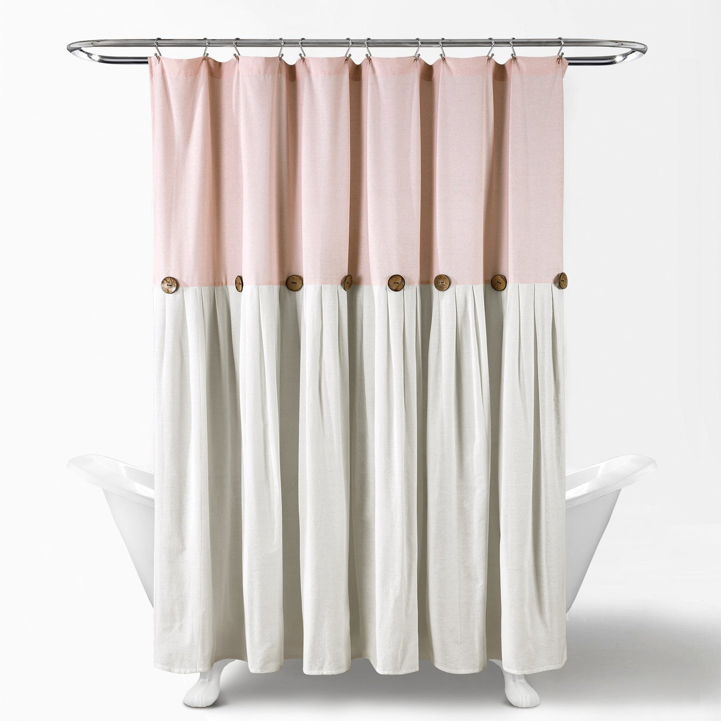 Lush Decor Two-tone Linen Button Shower Curtain