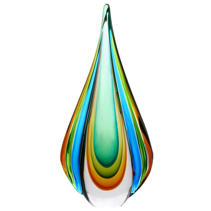 Luxury Lane Hand Blown Green Flame Teardrop Sommerso Art Glass Sculpture 10-18 inch tall