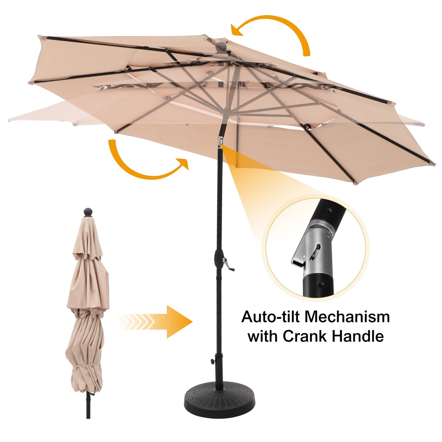 MAISON ARTS 10ft 3 Tiers Vented Patio Outdoor Umbrella with Auto-tilt and Crank Lift