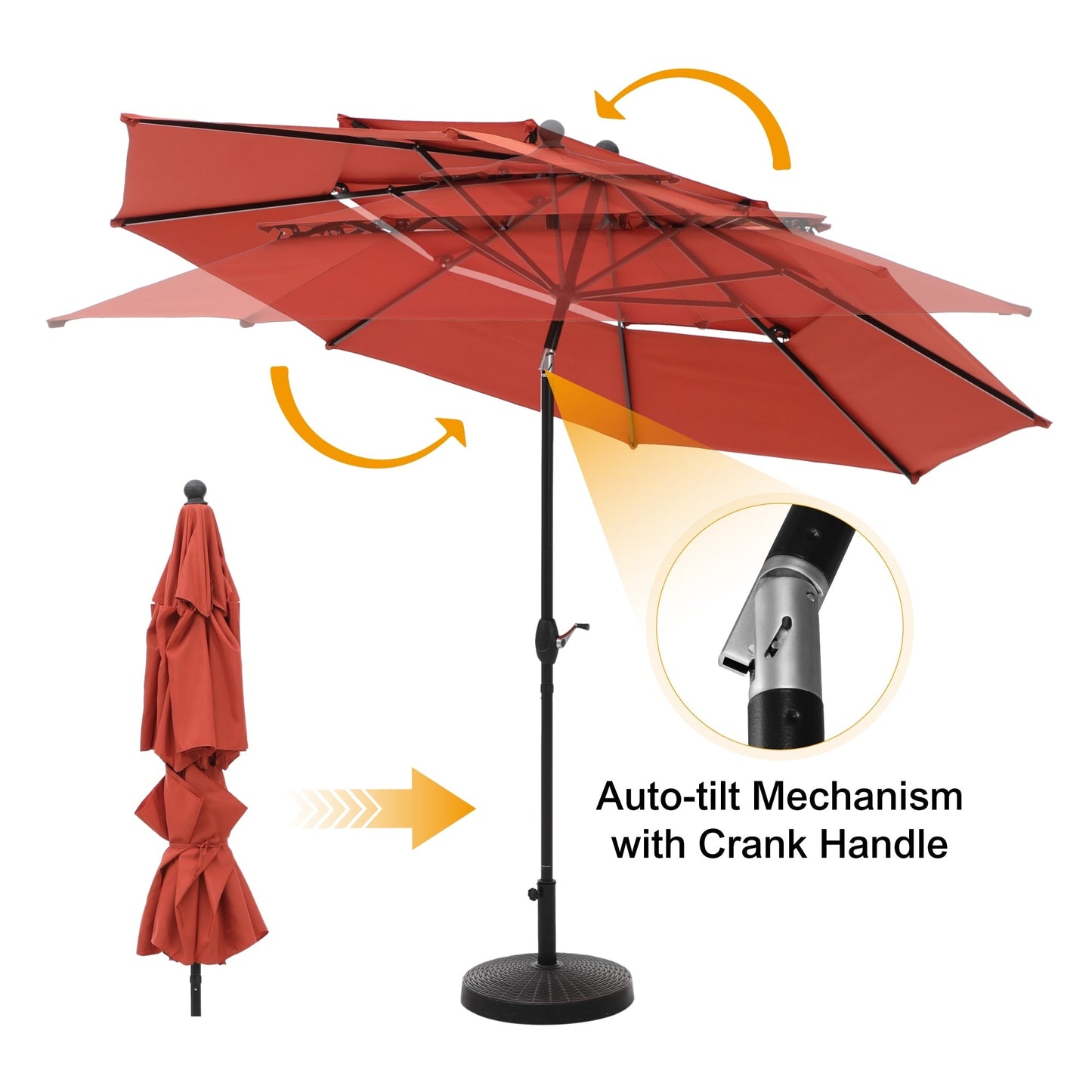 MAISON ARTS 10ft 3 Tiers Vented Patio Outdoor Umbrella with Auto-tilt and Crank Lift