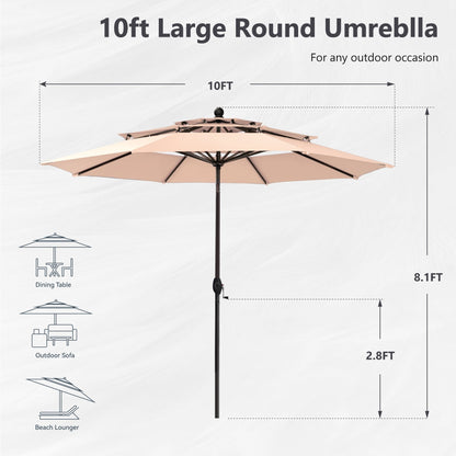 MAISON ARTS 10ft 3 Tiers Vented Patio Outdoor Umbrella with Auto-tilt and Crank Lift