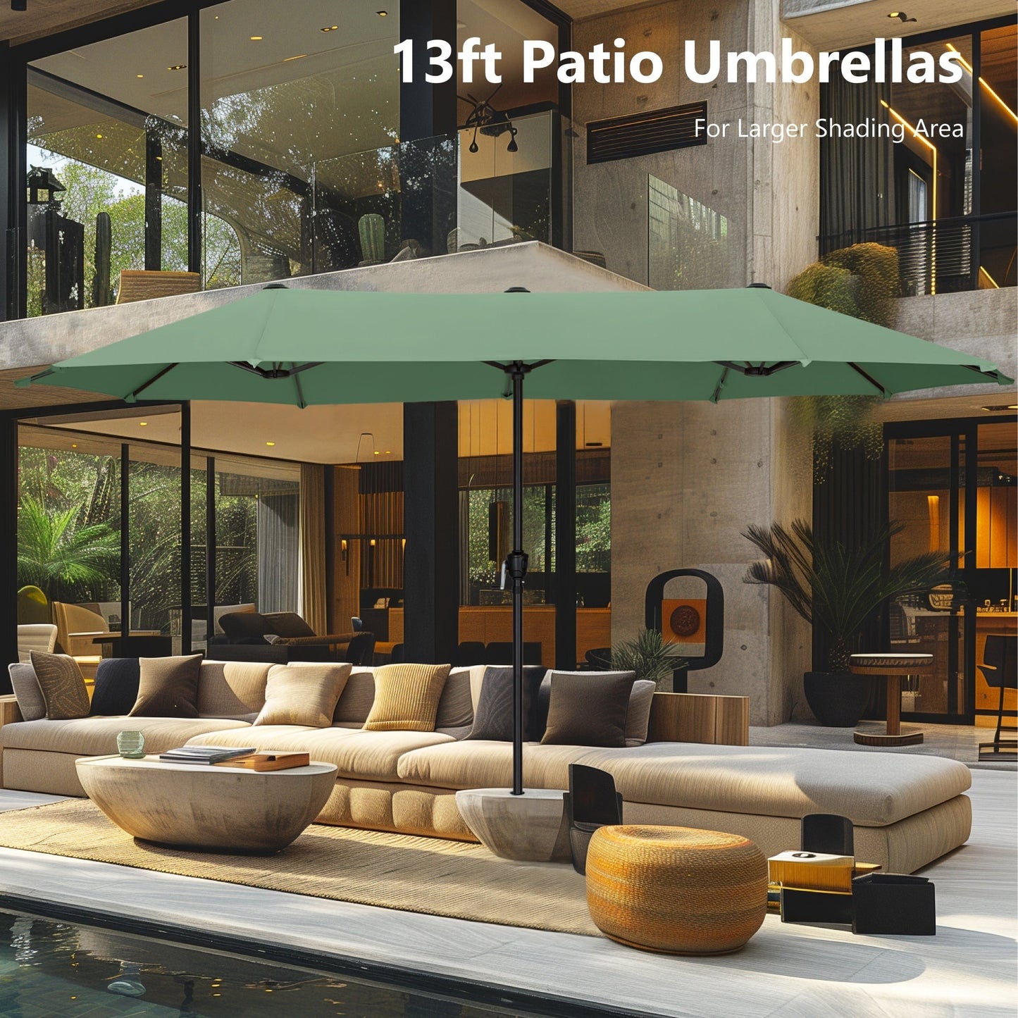 MAISON ARTS 13ft Double -Sided Patio Umbrella Extra Large with Crank