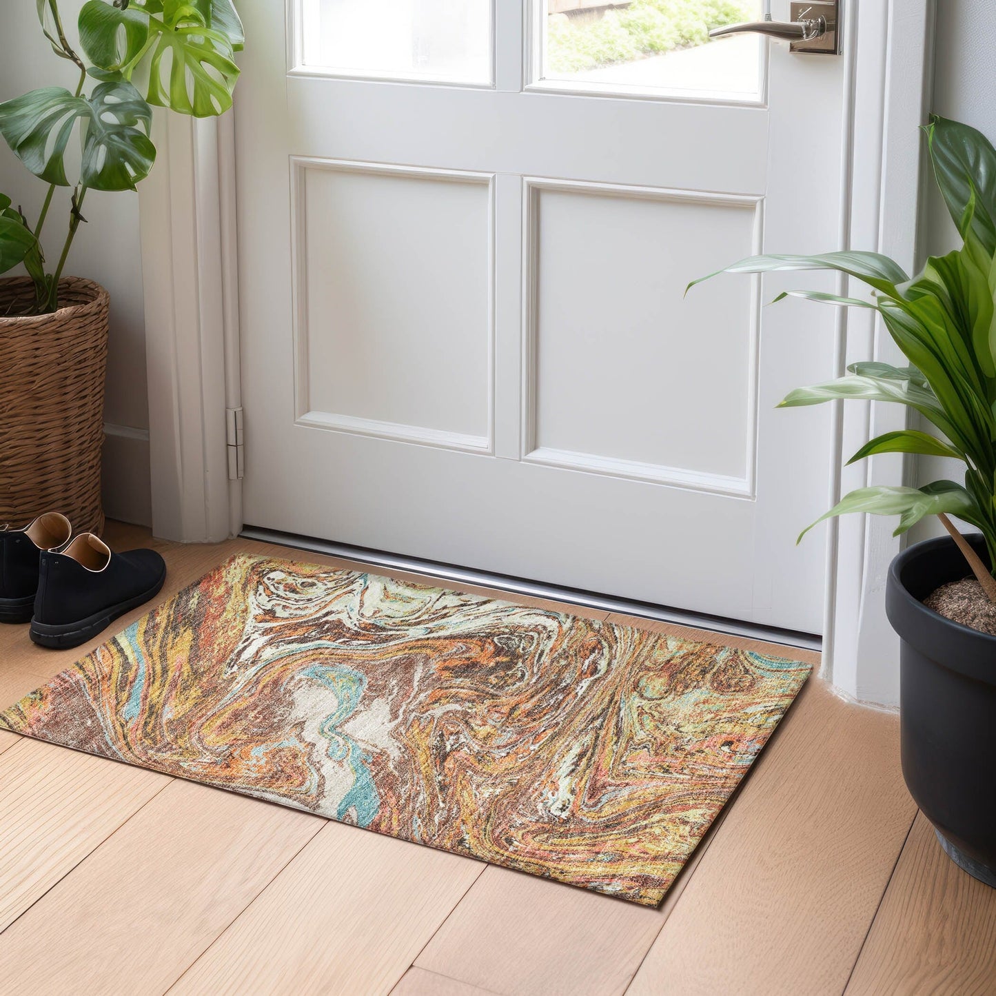 Tapis Chantille à motifs abstraits, lavable en machine, pour intérieur et extérieur