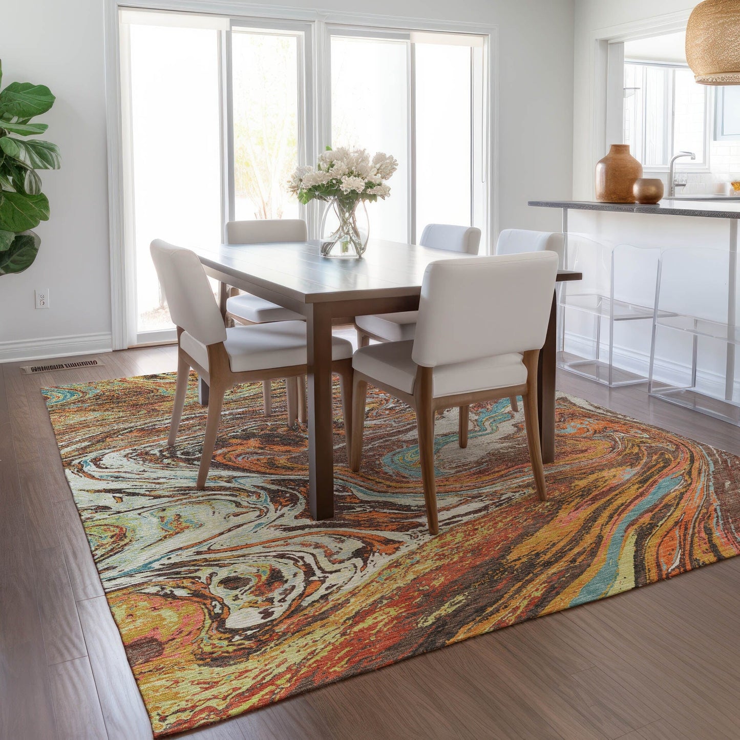 Tapis Chantille à motifs abstraits, lavable en machine, pour intérieur et extérieur