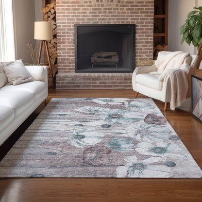 Tapis Chantille moderne à motif floral, lavable en machine, pour intérieur/extérieur