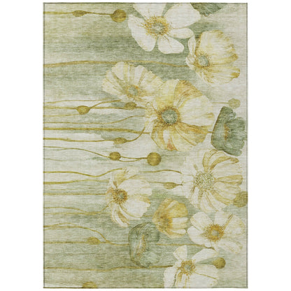 Tapis Chantille moderne à motif floral, lavable en machine, pour intérieur/extérieur
