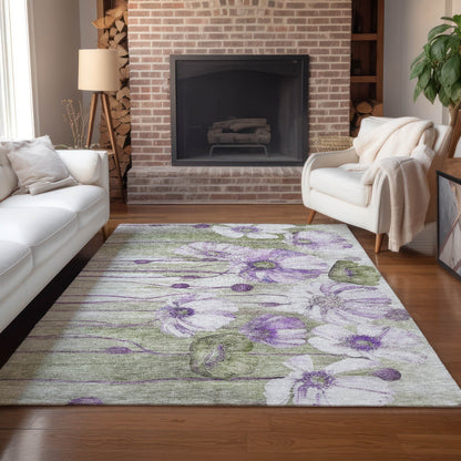 Tapis Chantille moderne à motif floral, lavable en machine, pour intérieur/extérieur