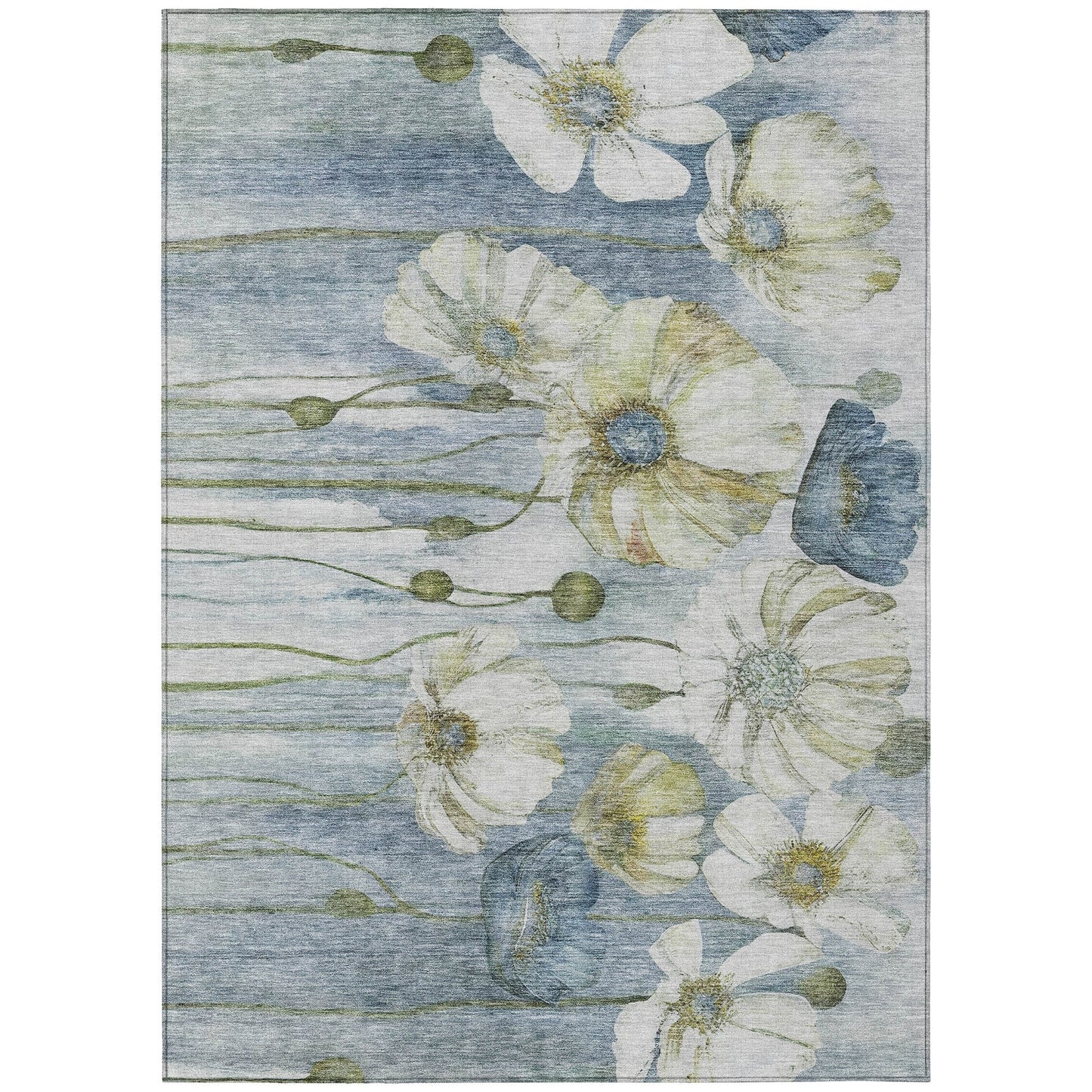 Tapis Chantille moderne à motif floral, lavable en machine, pour intérieur/extérieur