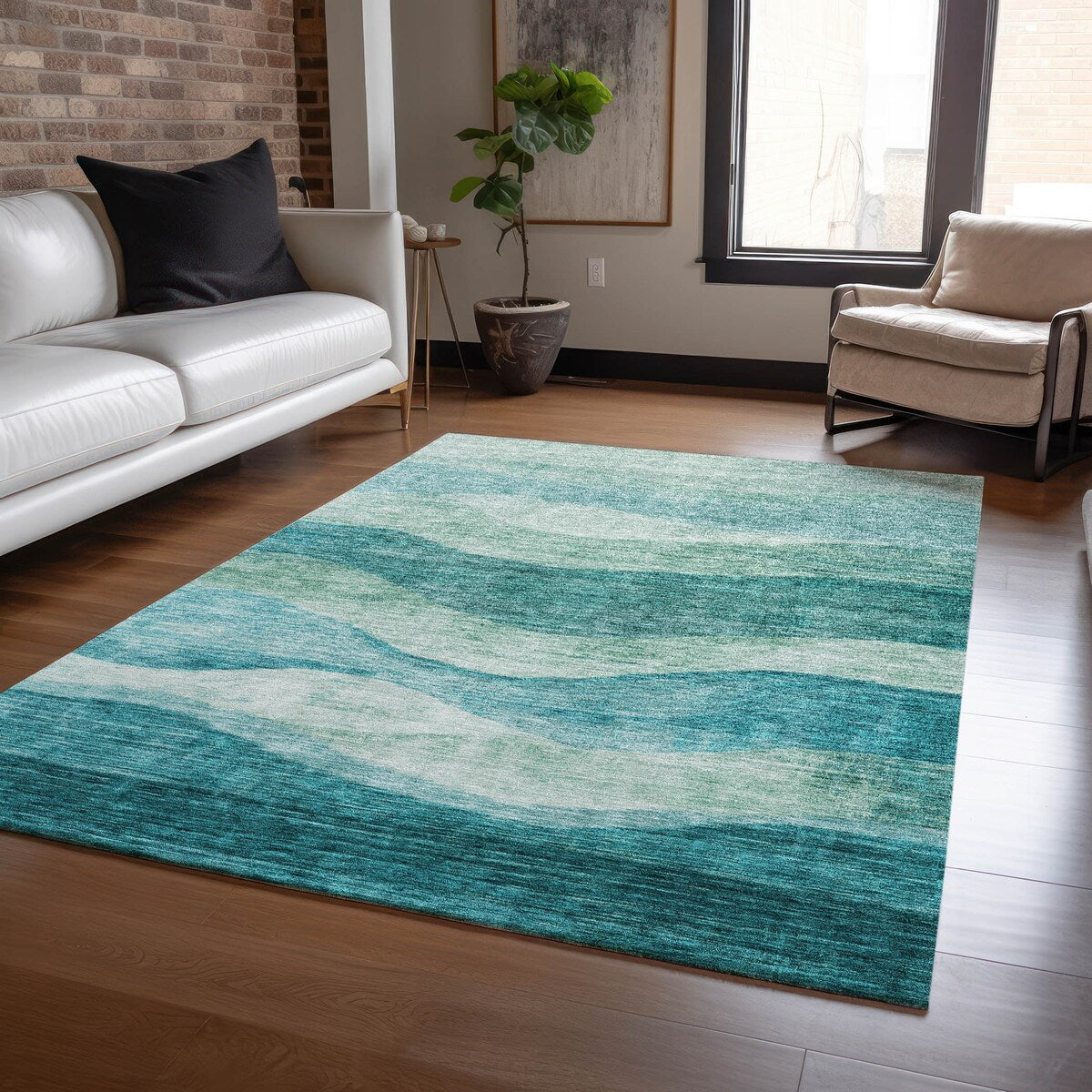 Tapis Chantille contemporain à vagues, lavable en machine, pour intérieur et extérieur