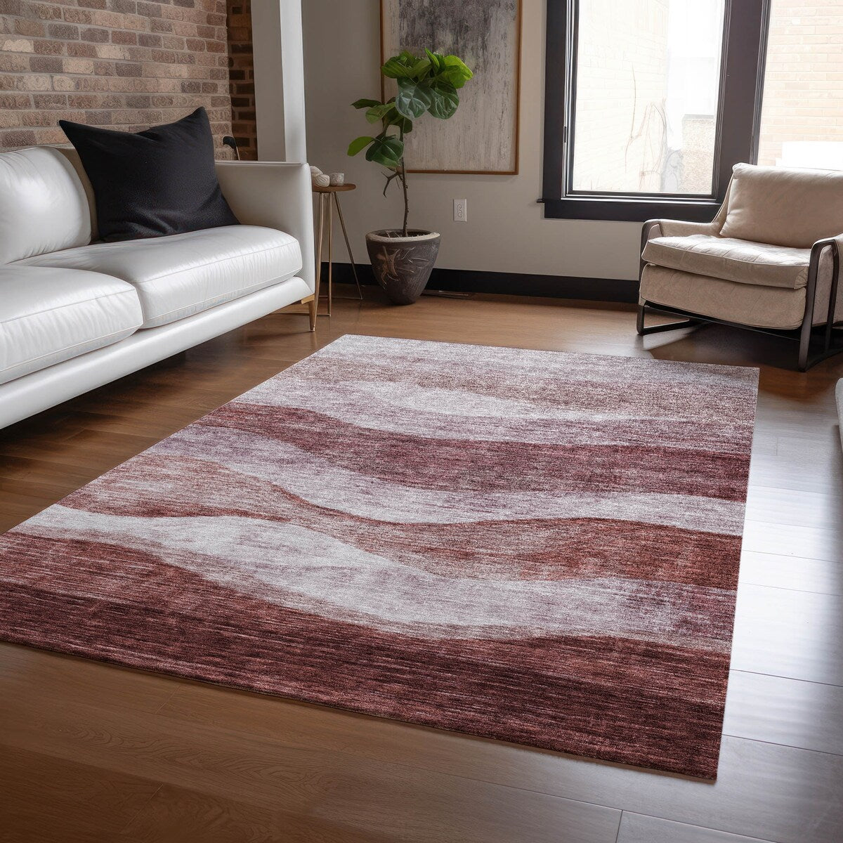 Tapis Chantille contemporain à vagues, lavable en machine, pour intérieur et extérieur