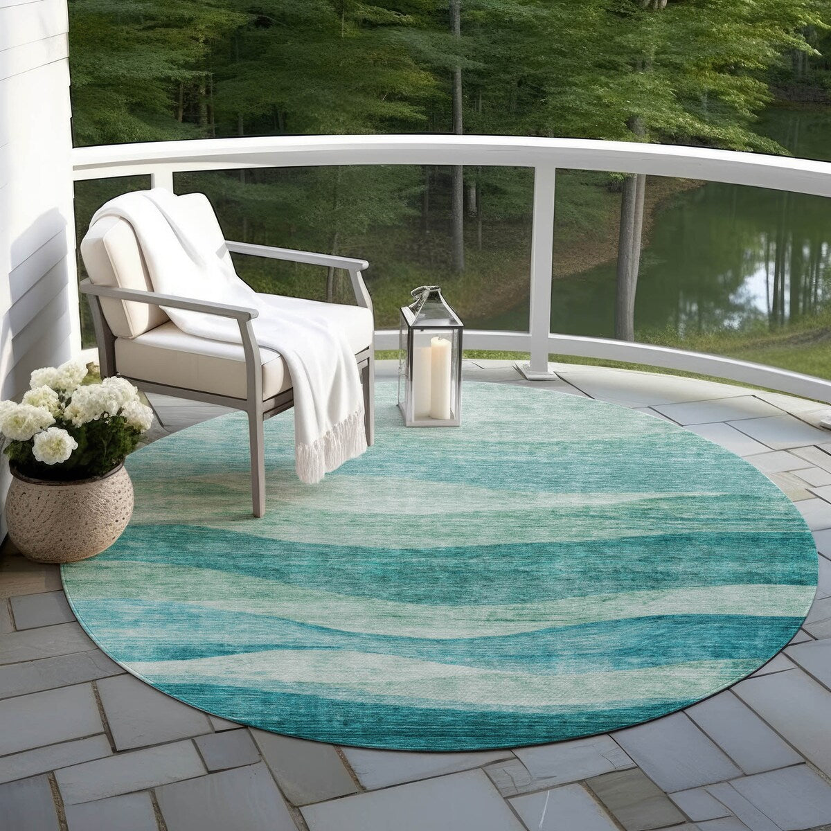 Tapis Chantille contemporain à vagues, lavable en machine, pour intérieur et extérieur