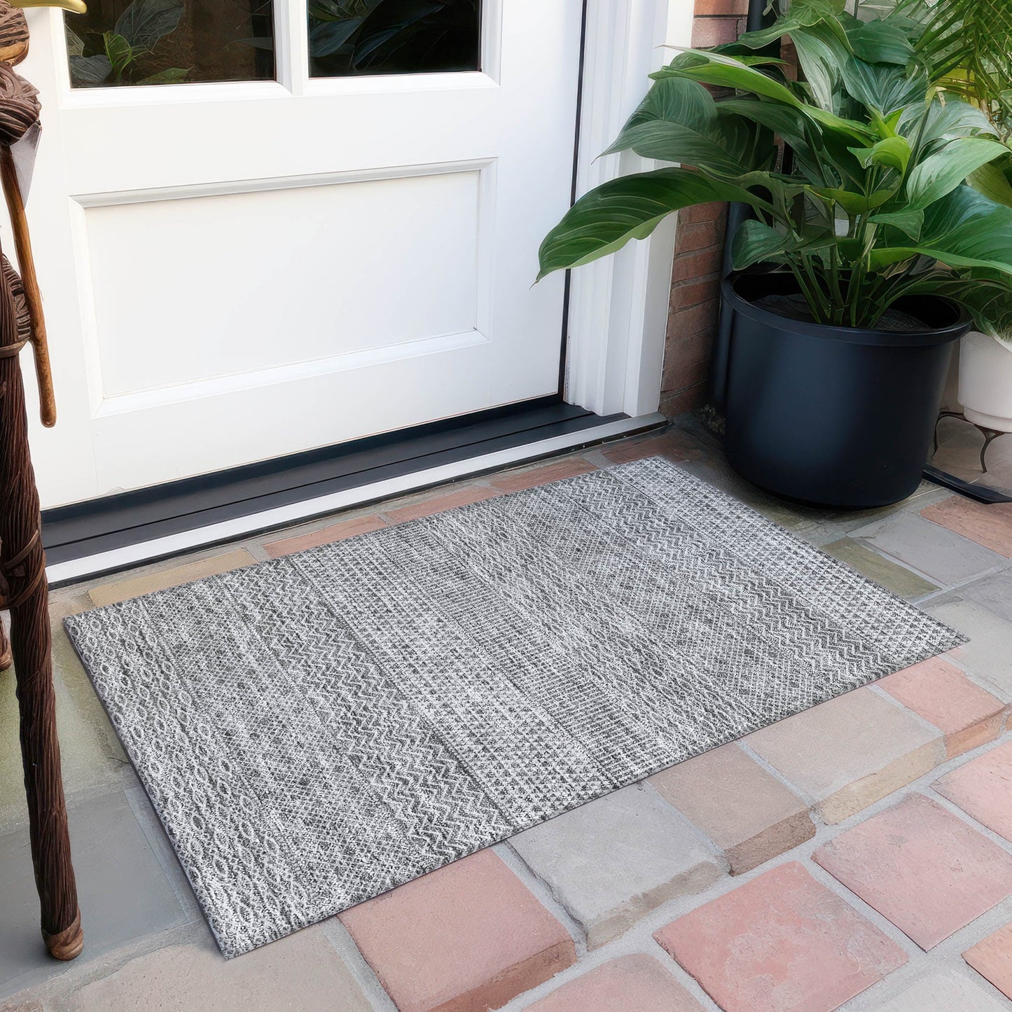 Tapis Chantille à rayures modernes, lavable en machine, pour intérieur et extérieur