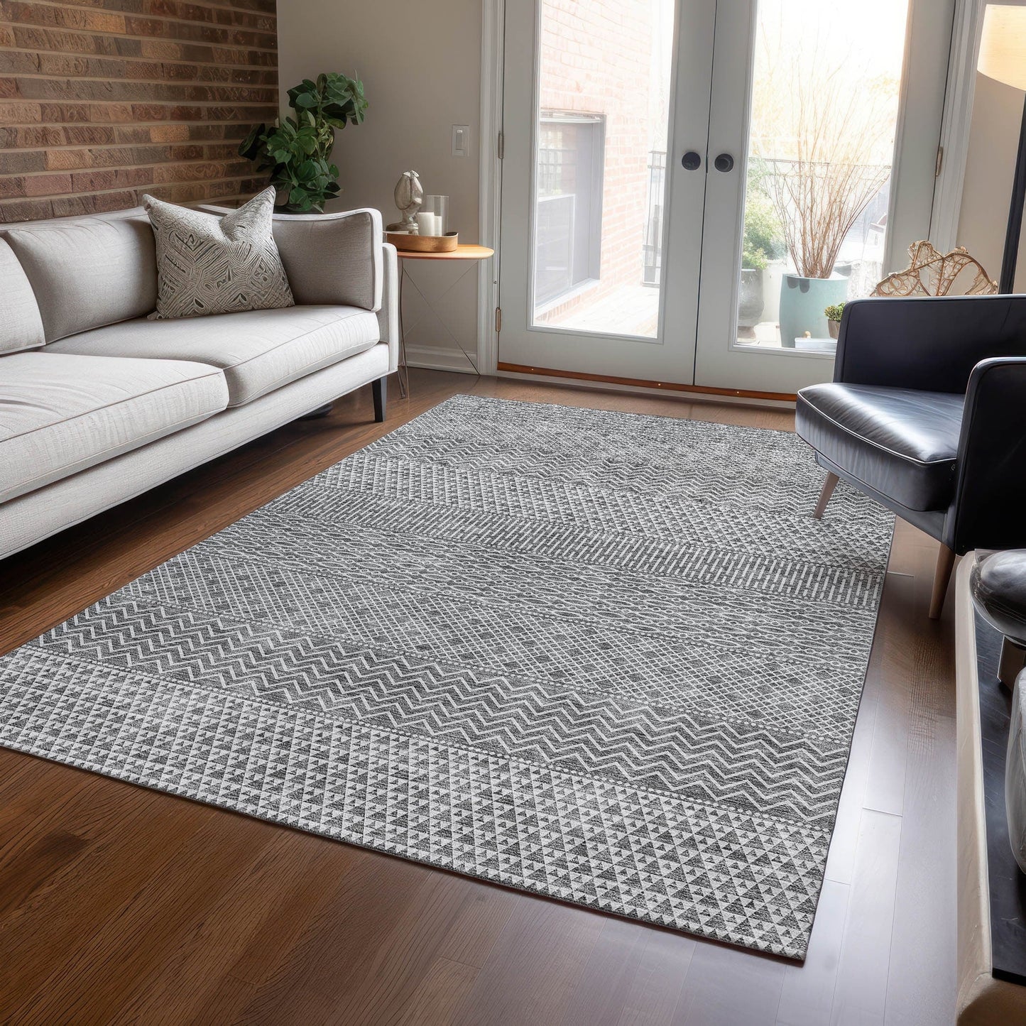 Tapis Chantille à rayures modernes, lavable en machine, pour intérieur et extérieur