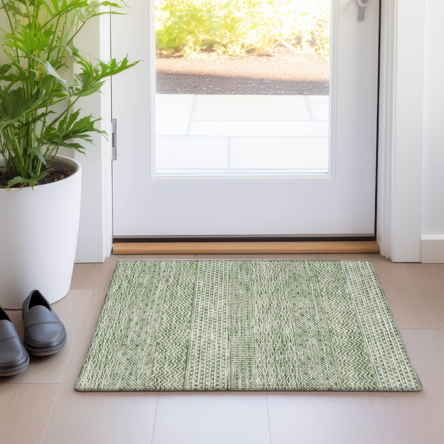 Tapis Chantille à rayures modernes, lavable en machine, pour intérieur et extérieur