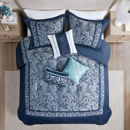 Madison Park Elaine Navy 7 Piece Jacquard Comforter Set