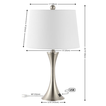 Lampe de table LED Makena 22,75 cm en fer moderne et glamour avec port de chargement USB (lot de 2) par JONATHAN Y