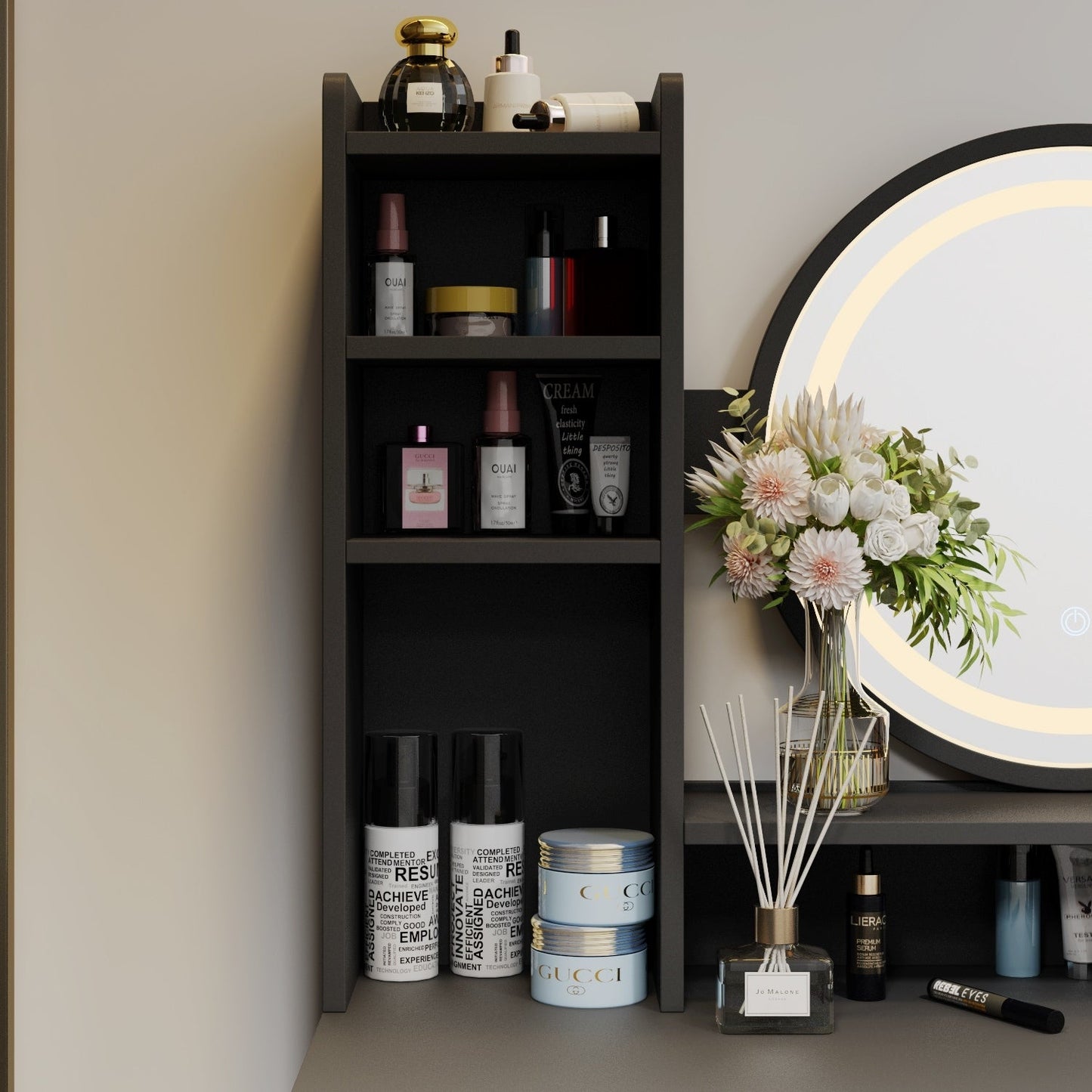 Ensemble coiffeuse avec miroir tactile et tabouret