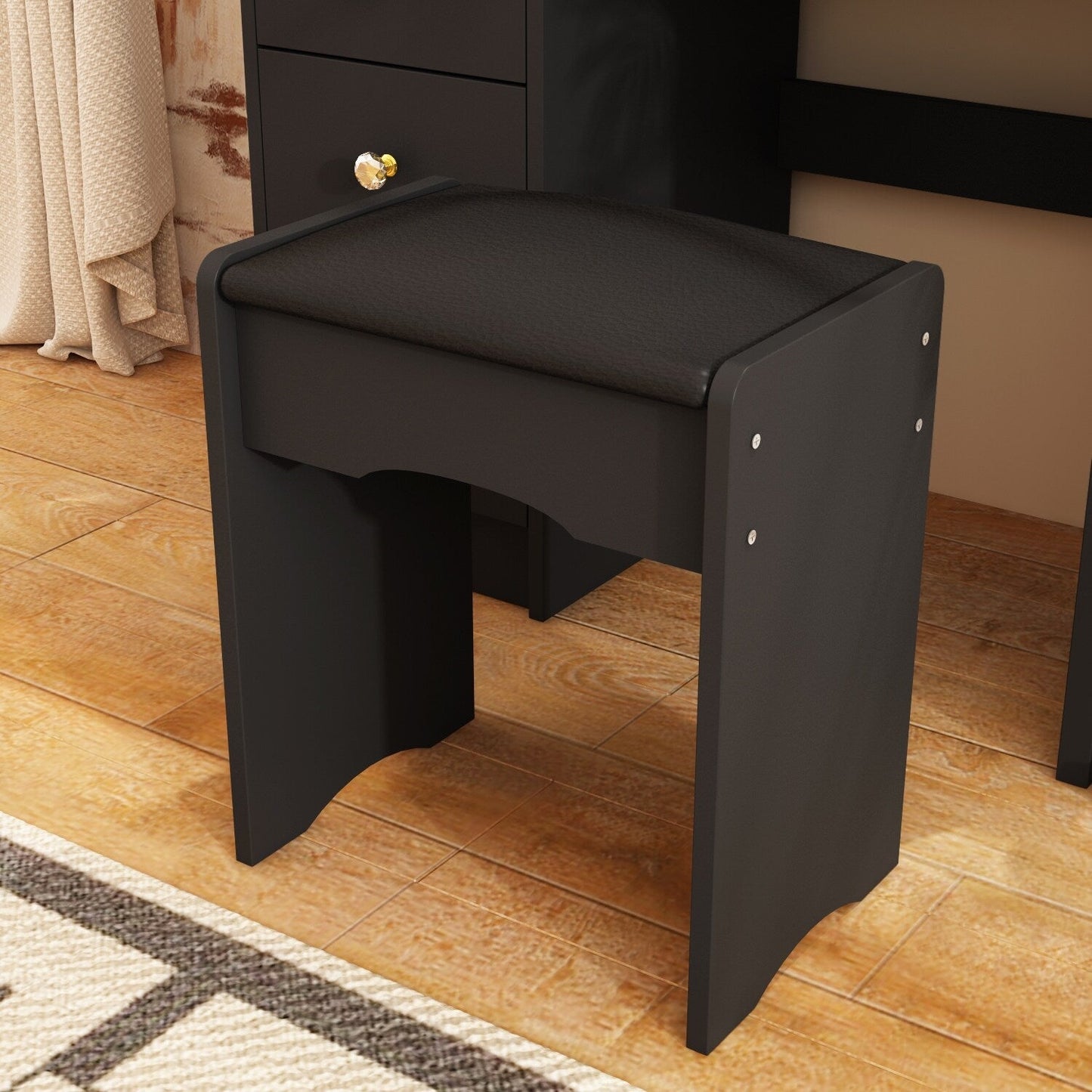 Coiffeuse avec éclairage LED, miroir et tabouret