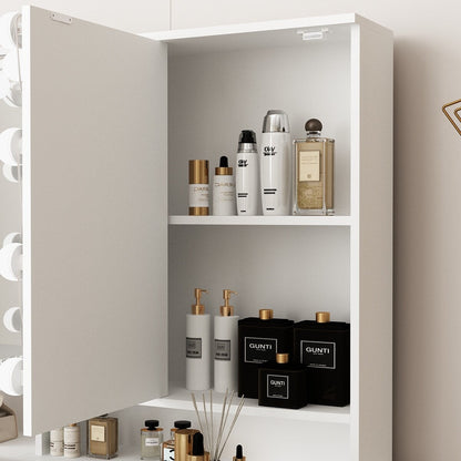 Coiffeuse avec miroir à trois volets et éclairage certifié, plateau en verre