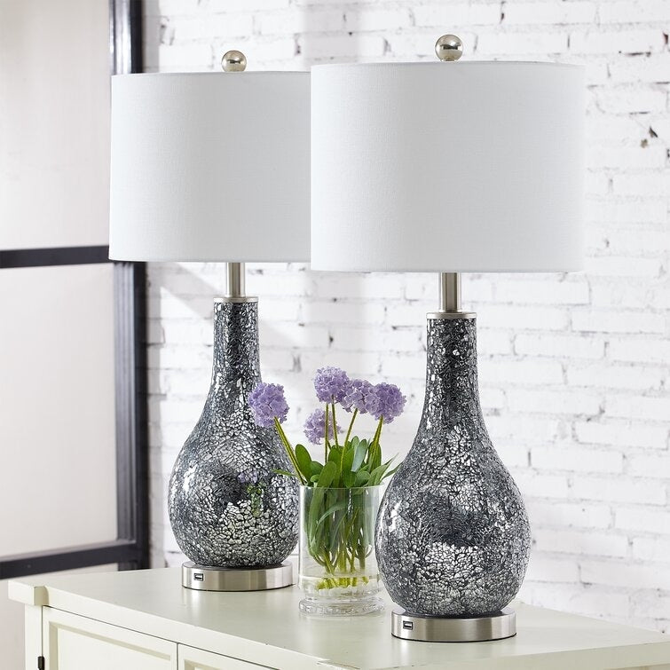 25.25 Glass Table Lamp Set with USB (Set of 2)