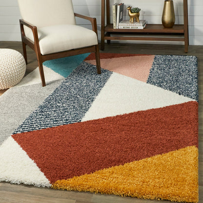 Tapis à poils longs Merrill style moderne du milieu du siècle, color block
