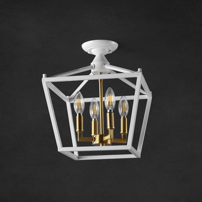Milton Mini Lantern 4-Light Iron Modern Farmhouse LED Flush Mount, by JONATHAN Y