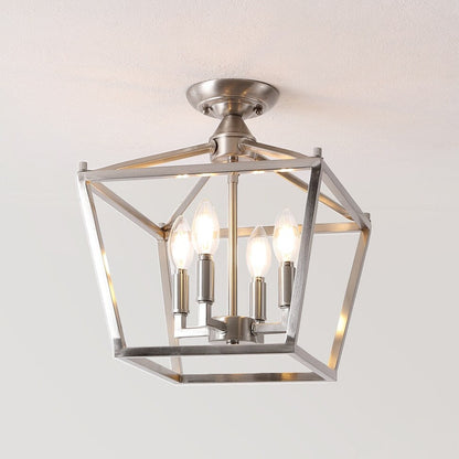 Milton Mini Lantern 4-Light Iron Modern Farmhouse LED Flush Mount, by JONATHAN Y