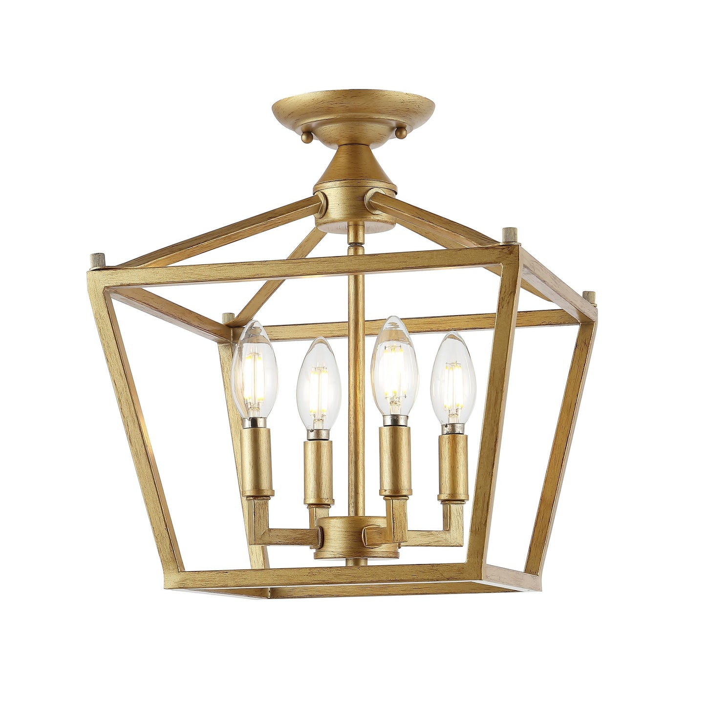 Milton Mini Lantern 4-Light Iron Modern Farmhouse LED Flush Mount, by JONATHAN Y