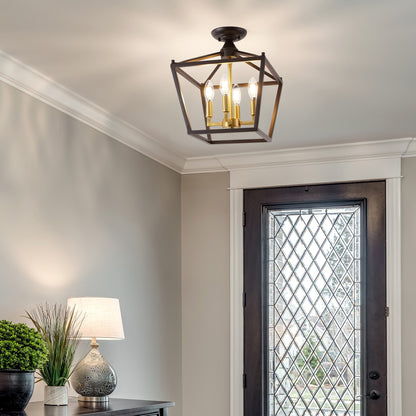 Milton Mini Lantern 4-Light Iron Modern Farmhouse LED Flush Mount, by JONATHAN Y
