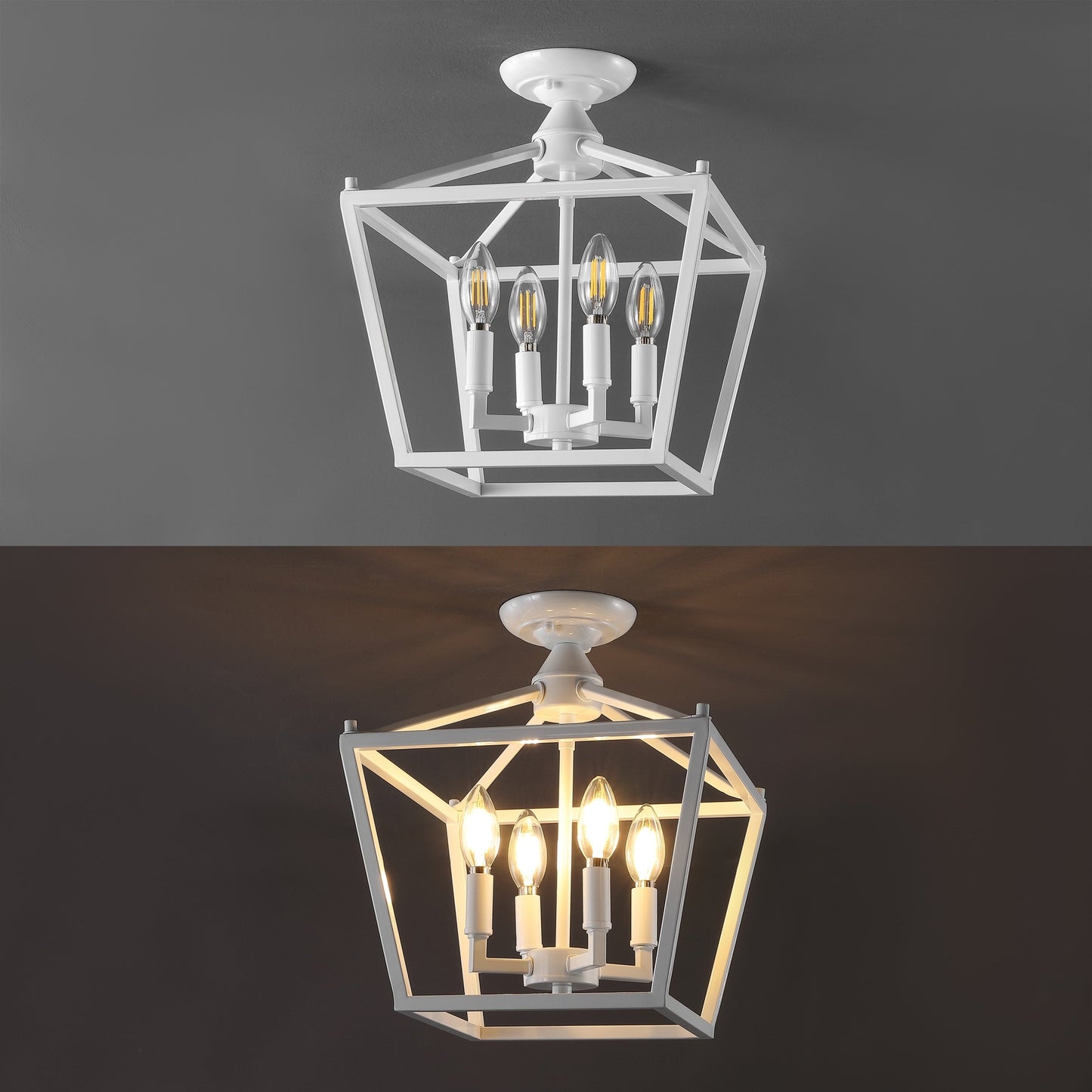 Milton Mini Lantern 4-Light Iron Modern Farmhouse LED Flush Mount, by JONATHAN Y