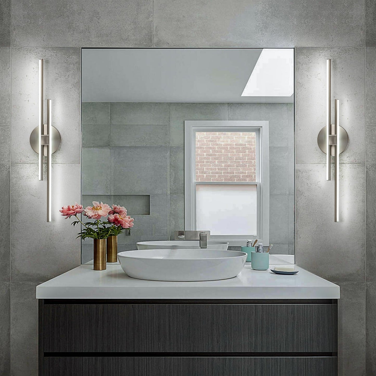 Minimalist 2-Light Dimmable LED Vanity Light Linear Metal Wall Sconce