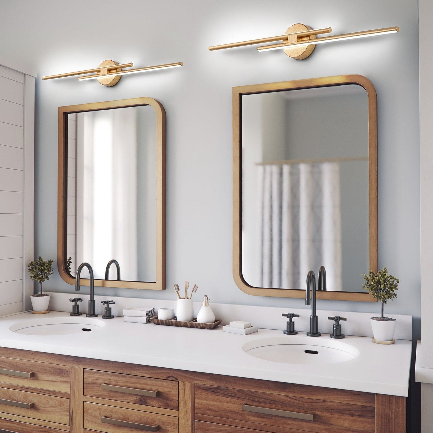 Minimalist 2-Light Dimmable LED Vanity Light Linear Metal Wall Sconce