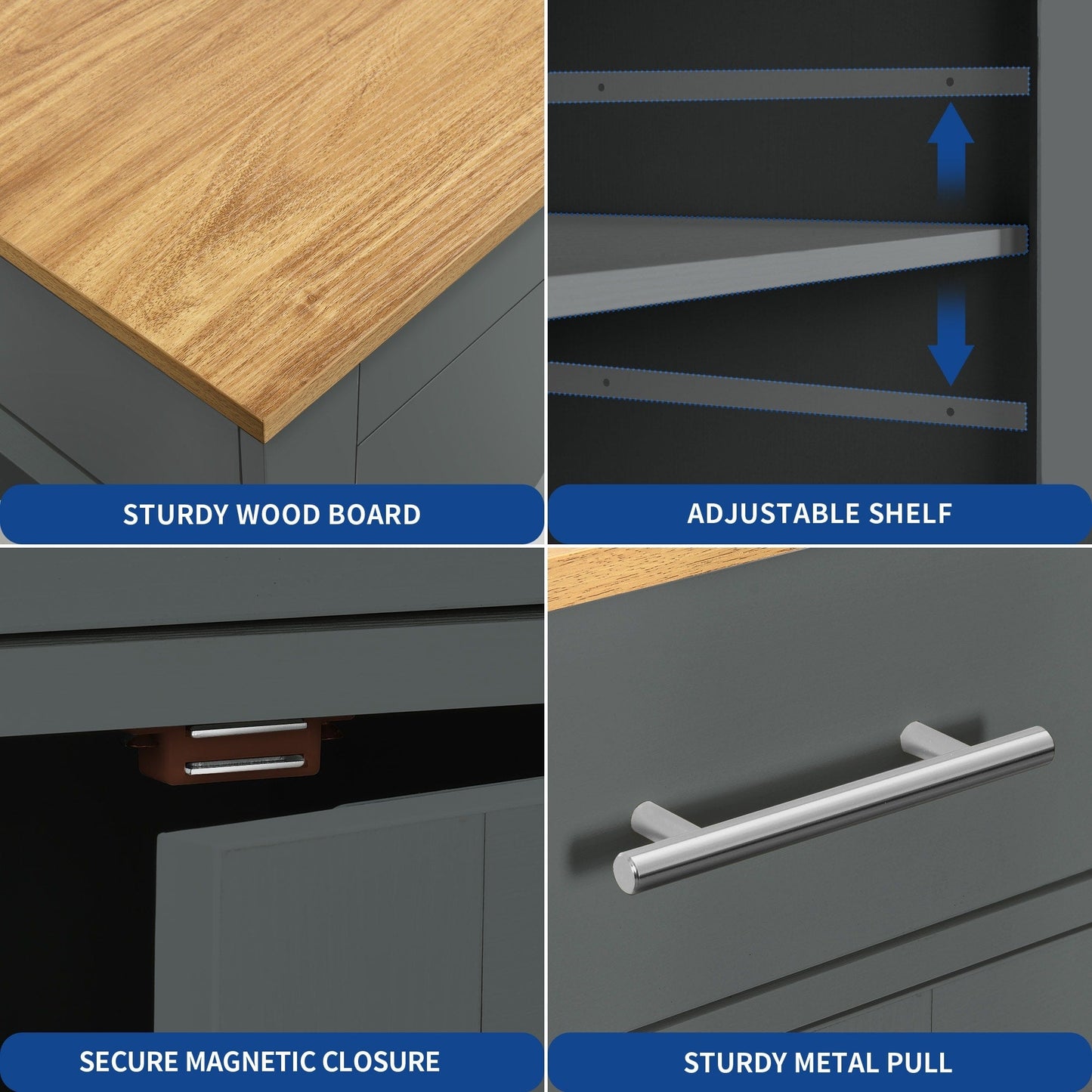 Meuble de rangement pour îlot de cuisine roulant Moasis de 53 pouces, chariot de cuisine mobile portable