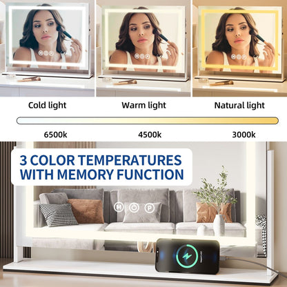 Moasis Makeup Vanity Mirror with LED Light, USB Charging Port 10X Magnification Mirrors with Bluetooth Speaker