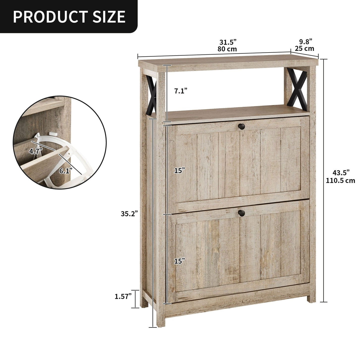 Meuble de rangement à chaussures Moasis avec 2 compartiments pour entrée et couloir