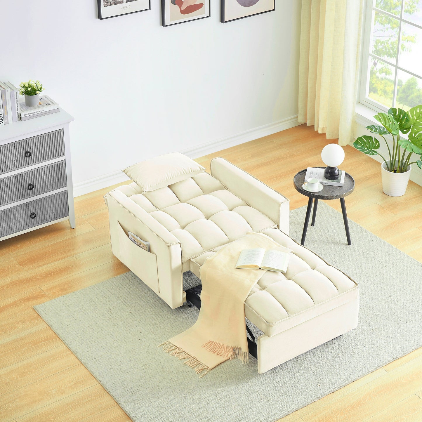 Modern 70.86 3 in 1 Single Convertible Sofa Bed with Adjustable Back and Moving Wheel for Living Room