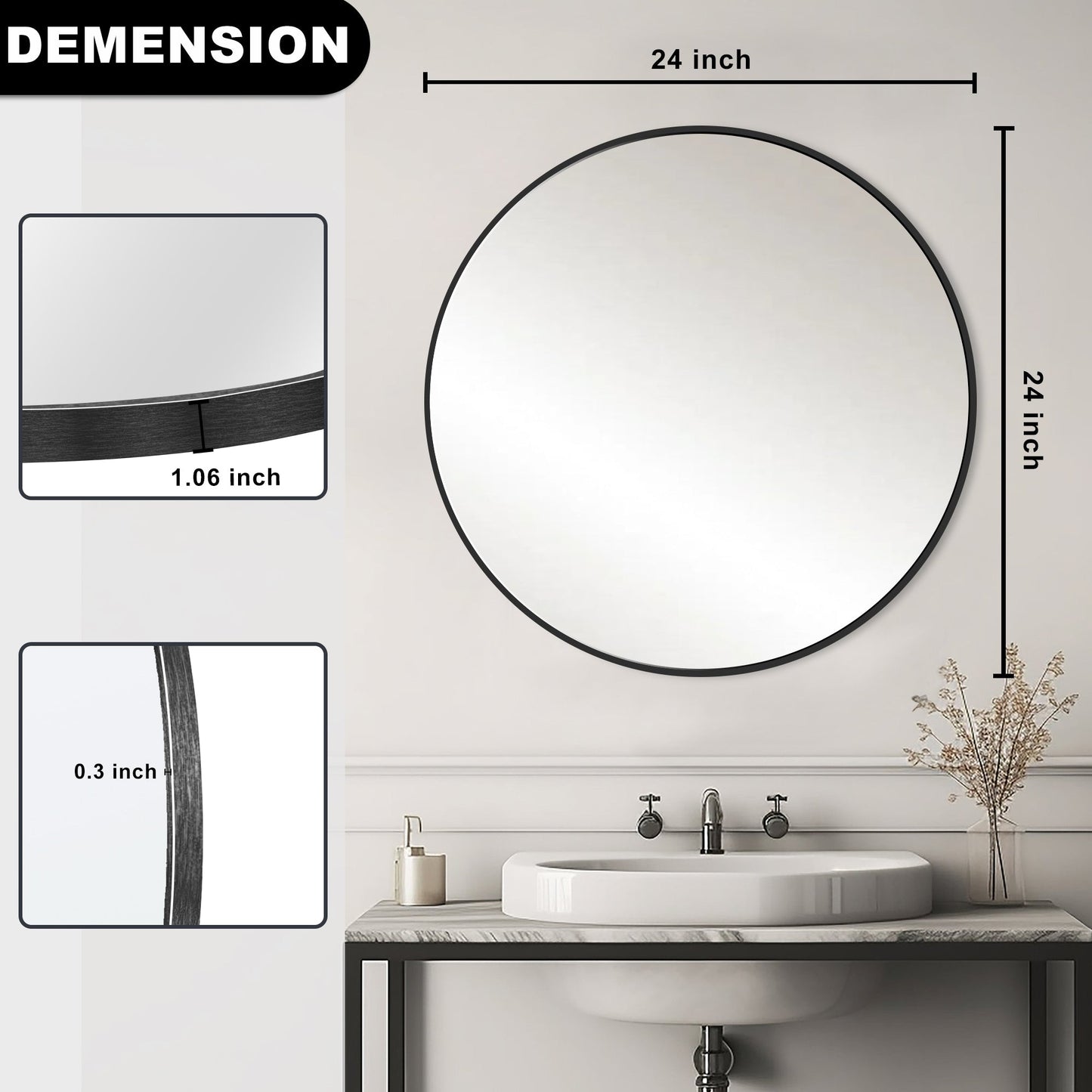 Modern Bathroom Wall Mounted Round Vanity Mirror