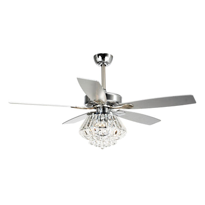 Ventilateur de plafond moderne en cristal chromé de 52 pouces avec télécommande