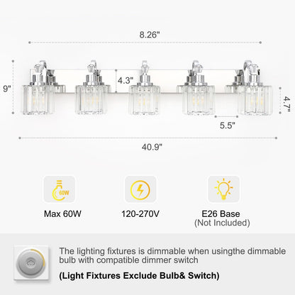 Modern Crystal Bathroom Vanity Lights Dimmable Wall Sconces