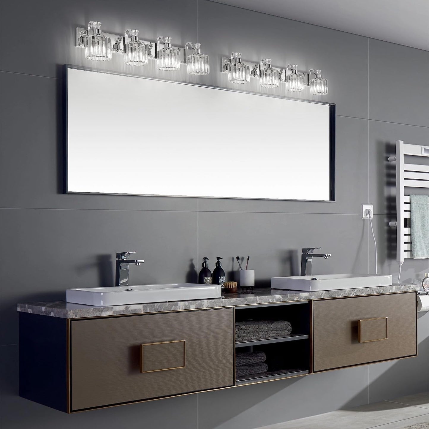 Modern Crystal Bathroom Vanity Lights Dimmable Wall Sconces