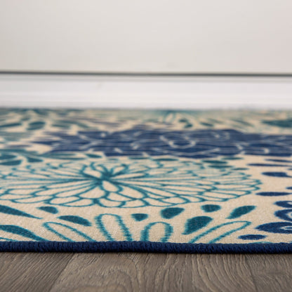 Tapis d'intérieur/extérieur tissé plat à motifs floraux modernes