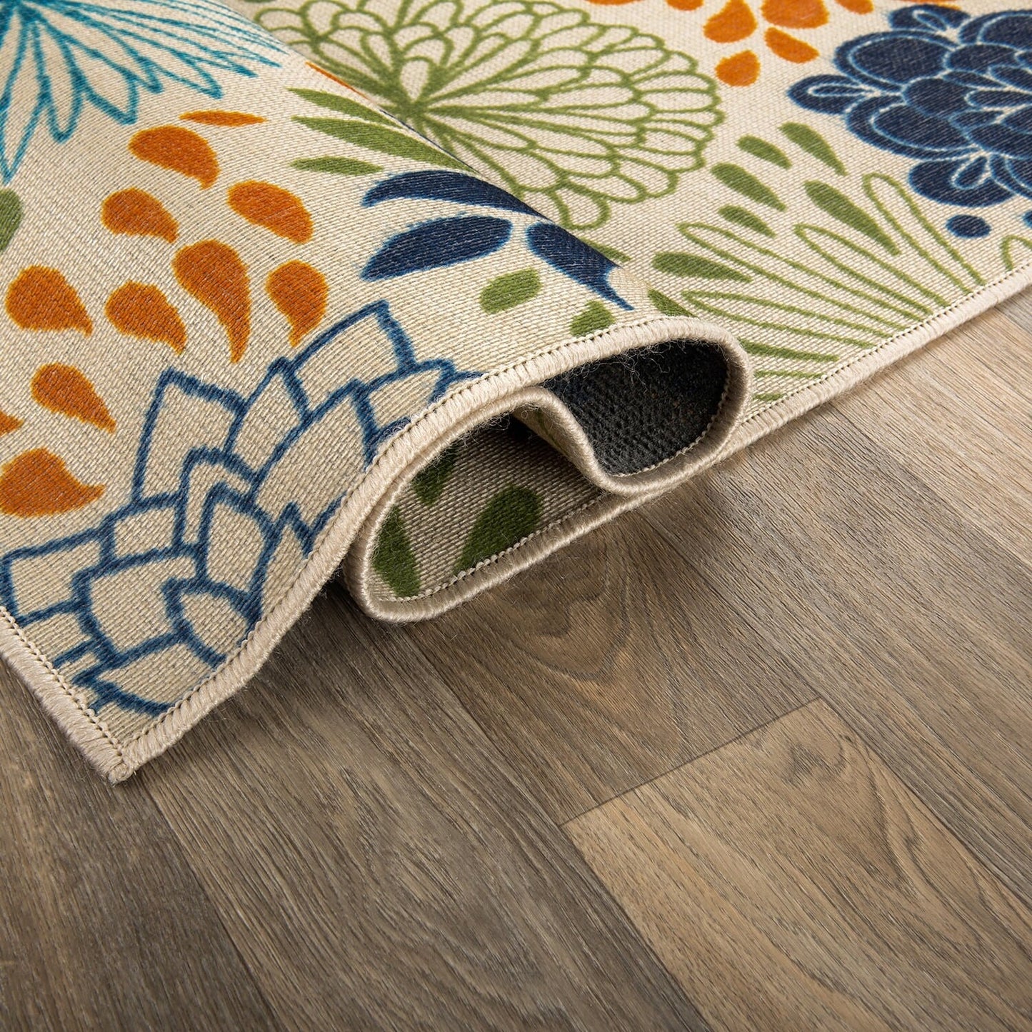 Tapis d'intérieur/extérieur tissé plat à motifs floraux modernes