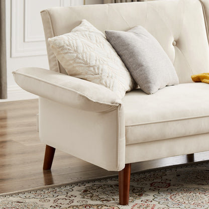 Modern Futon Sofa Bed, Convertible Sleeper Sofa with Tapered Wood Legs, 78.35 W, Small Split Back Sofa for Living Room