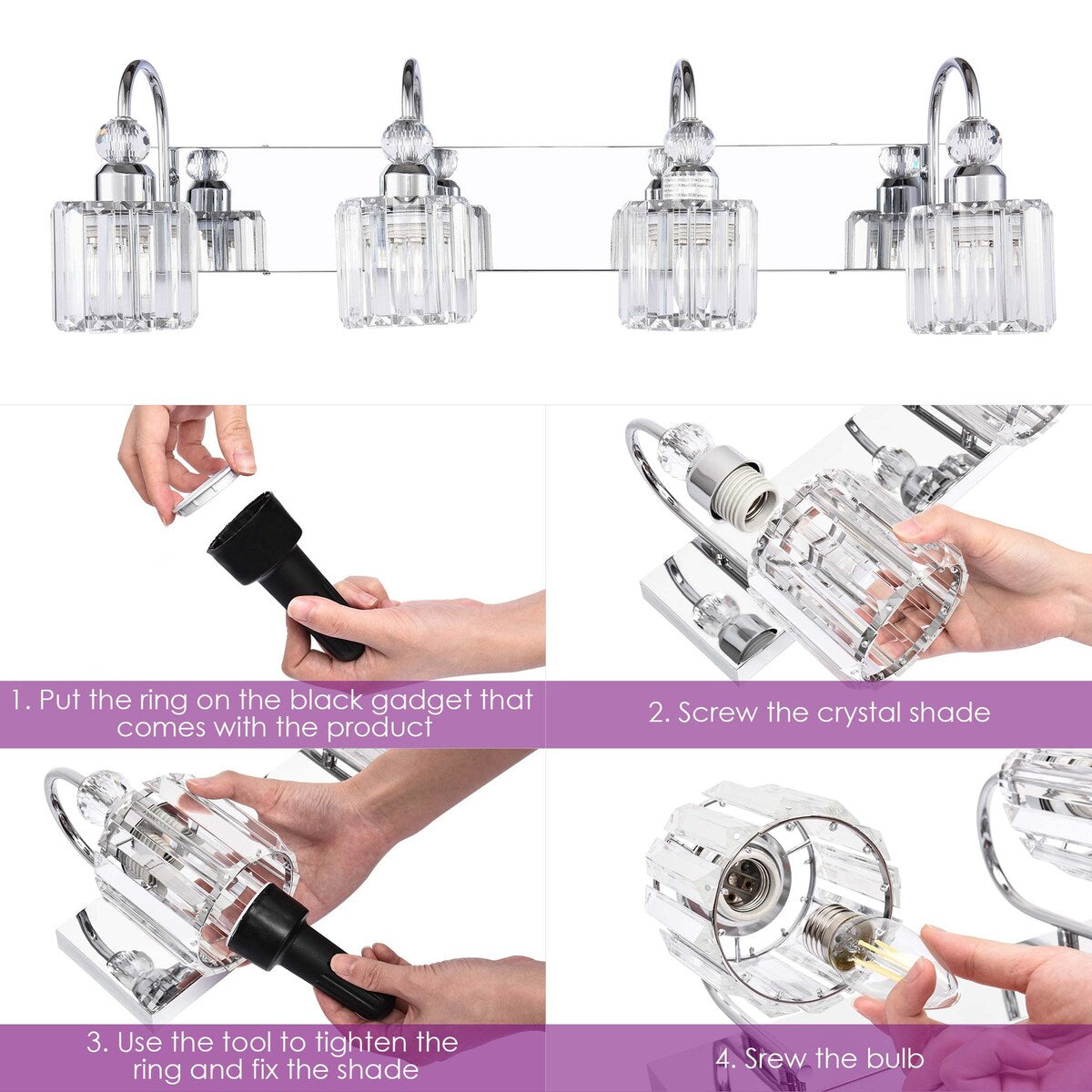 3/ 4-Light Modern Glam Crystal Dimmable Bathroom Vanity Light Linear Wall Light