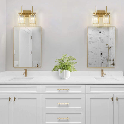 Applique murale moderne dorée à intensité variable, style cylindre glamour pour salle de bain, en cristal, pour meuble-lavabo