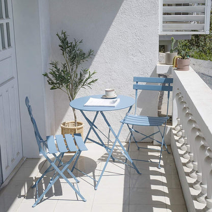 Ensemble bistro pliable en métal 3 pièces, résistant aux intempéries, idéal pour l'intérieur et l'extérieur, avec terrasse, jardin ou cour.