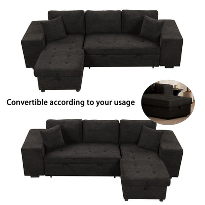 Modern L-Shaped Pull-Out Sectional Sofa Bed with Reversible Chaise, Storage and 2 Stools for Living Room Apartment