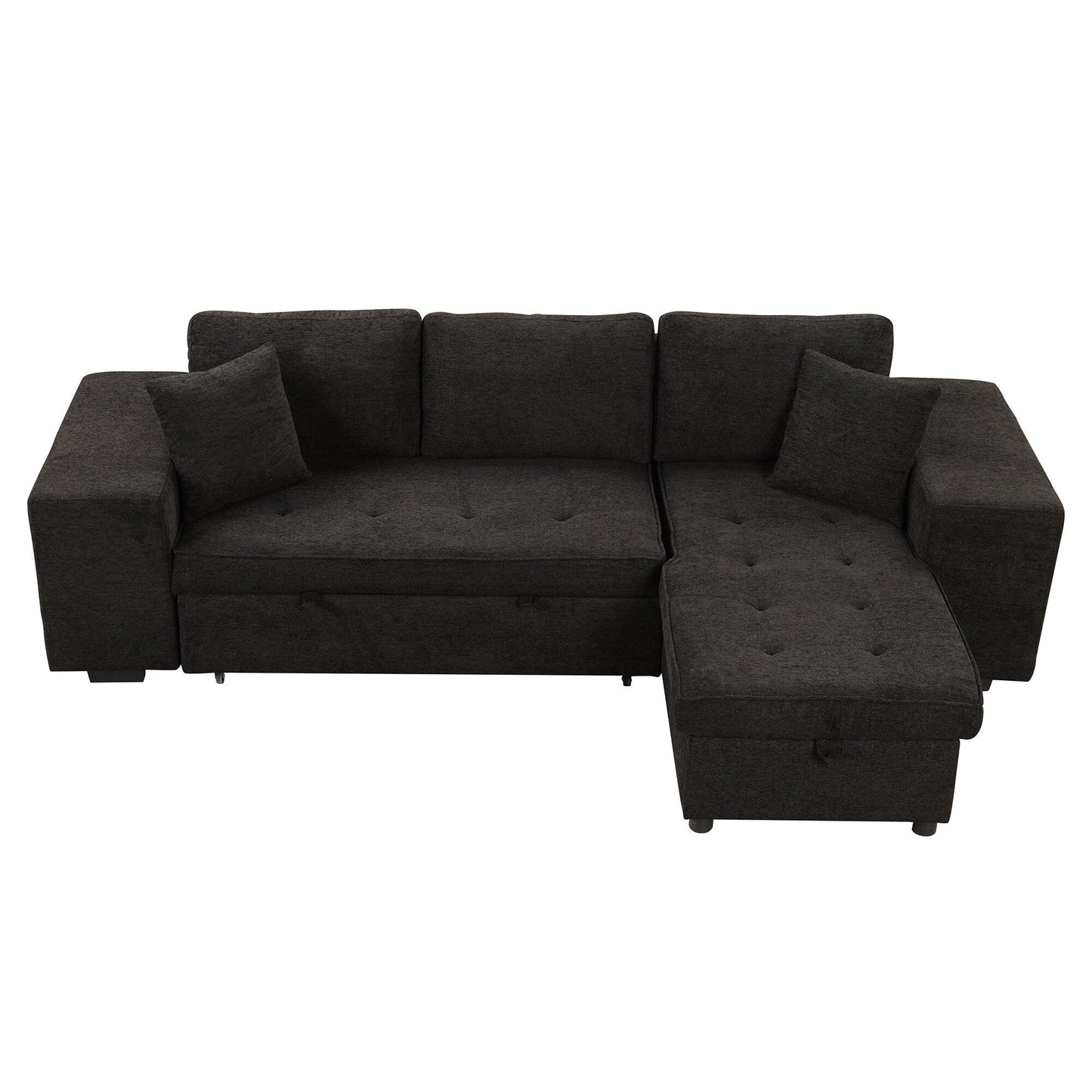 Modern L-Shaped Pull-Out Sectional Sofa Bed with Reversible Chaise, Storage and 2 Stools for Living Room Apartment